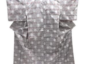 幾何学に十字模様織り出し西陣伝承紬着物・道中着アンサンブル